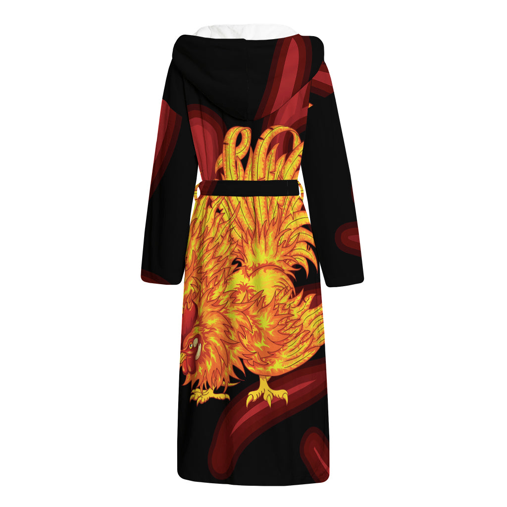 Chinese New Year Rooster Print Hooded Bathrobe