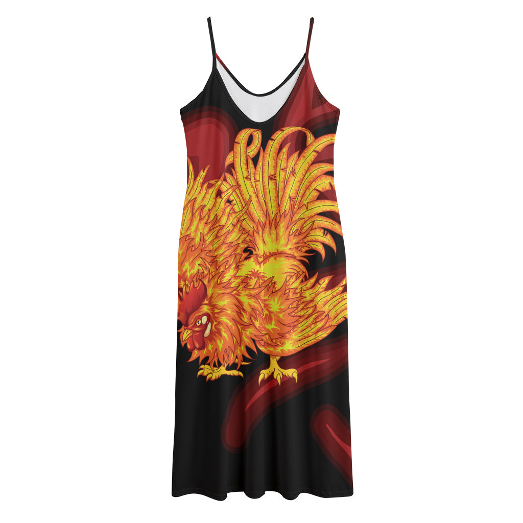 Chinese New Year Rooster Print Jersey Midi Cami Dress