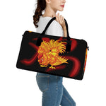Chinese New Year Rooster Print Leather Duffle Bag