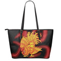 Chinese New Year Rooster Print Leather Tote Bag With Zipper