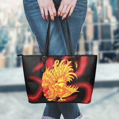 Chinese New Year Rooster Print Leather Tote Bag