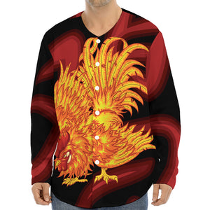 Chinese New Year Rooster Print Long Sleeve Baseball Jersey