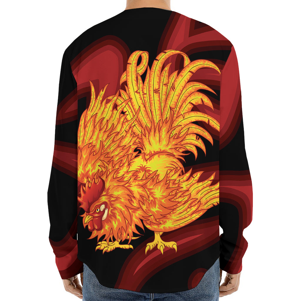 Chinese New Year Rooster Print Long Sleeve Baseball Jersey