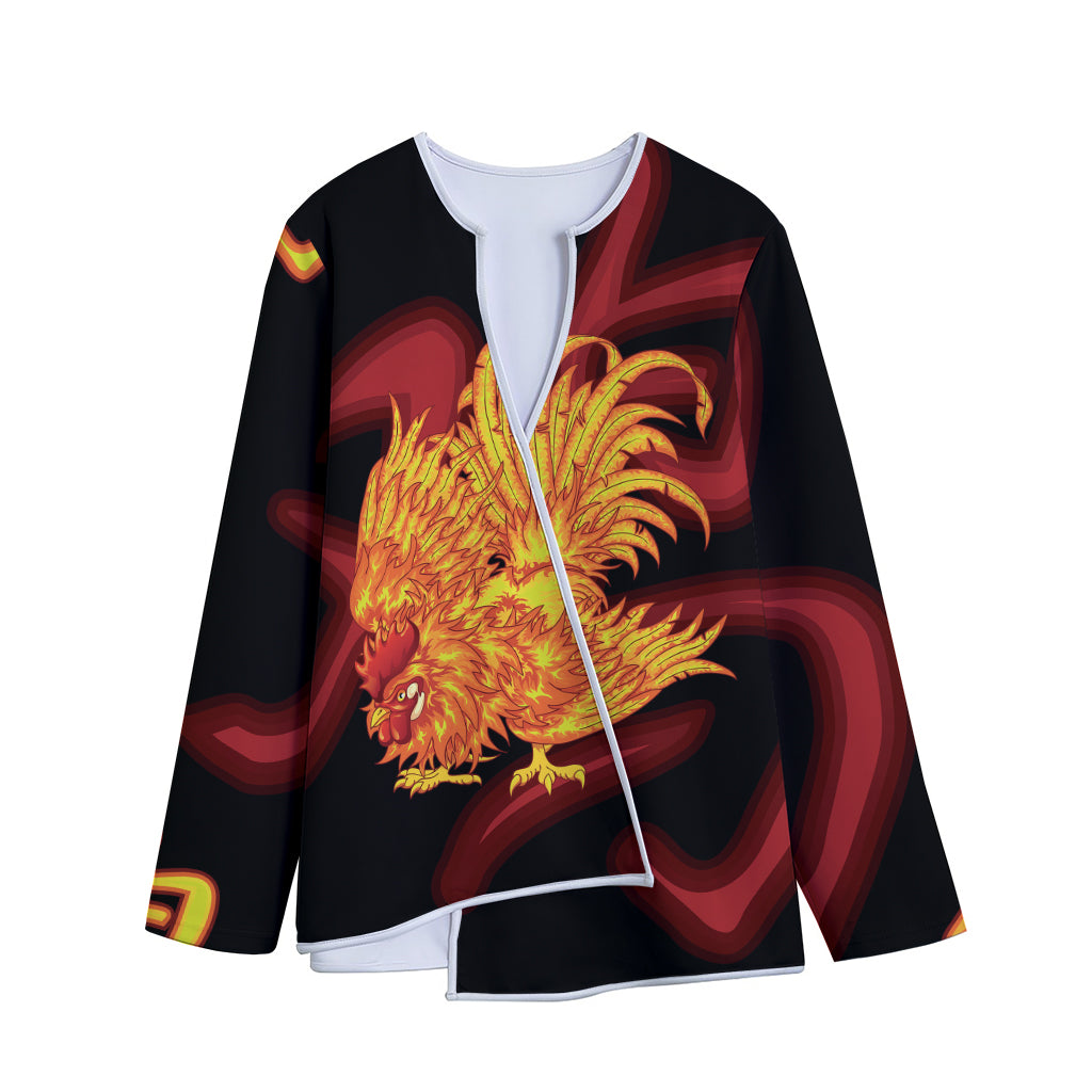 Chinese New Year Rooster Print Long Sleeve Short Coat