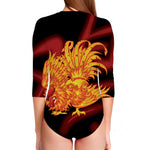 Chinese New Year Rooster Print Long Sleeve Swimsuit