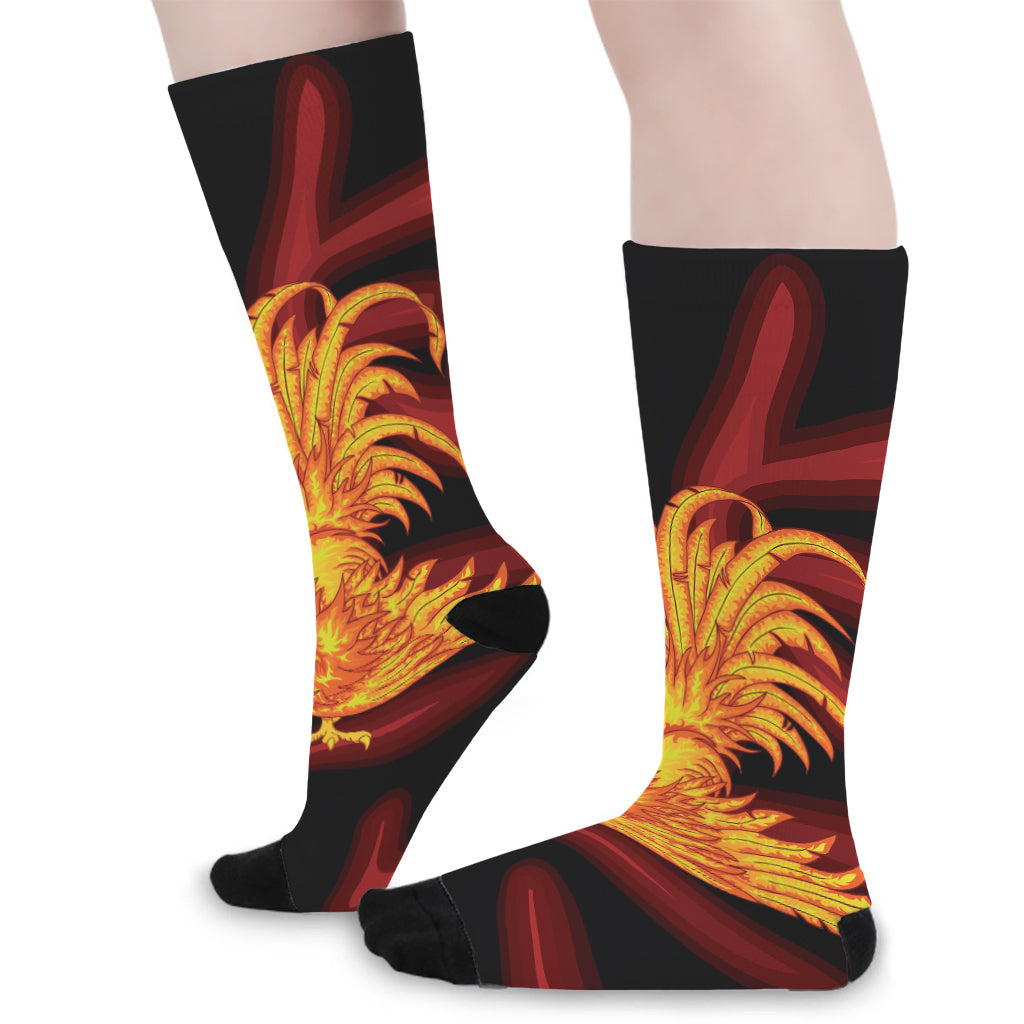 Chinese New Year Rooster Print Long Socks