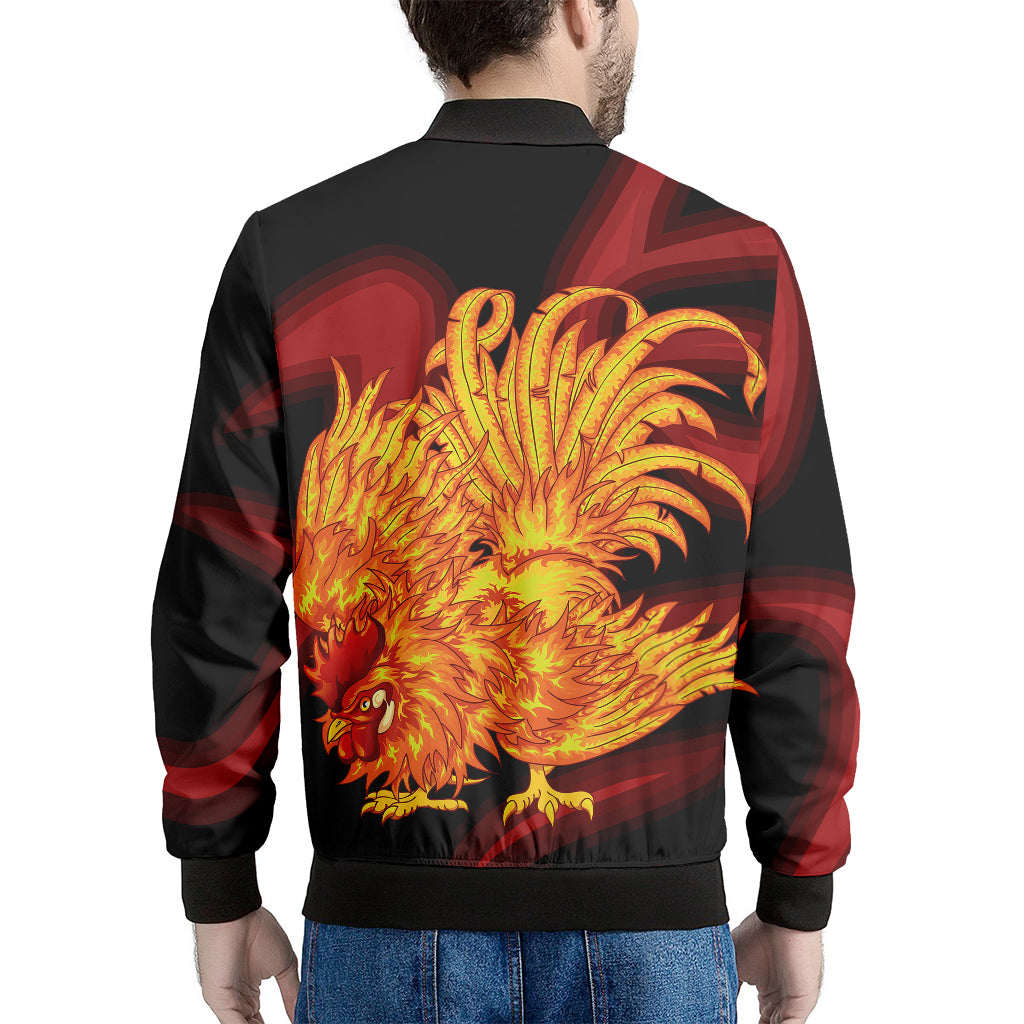 Chinese New Year Rooster Print Men's Bomber Jacket