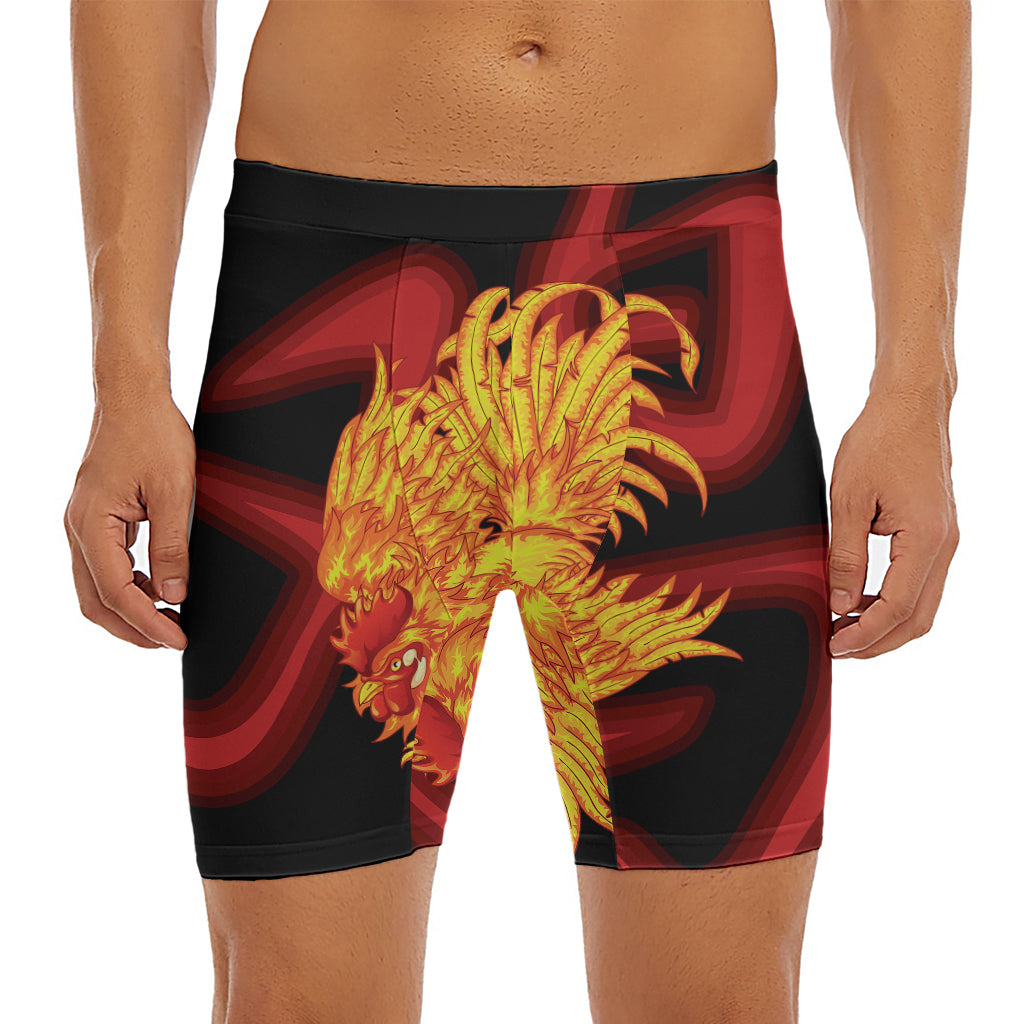Chinese New Year Rooster Print Men's Long Boxer Briefs