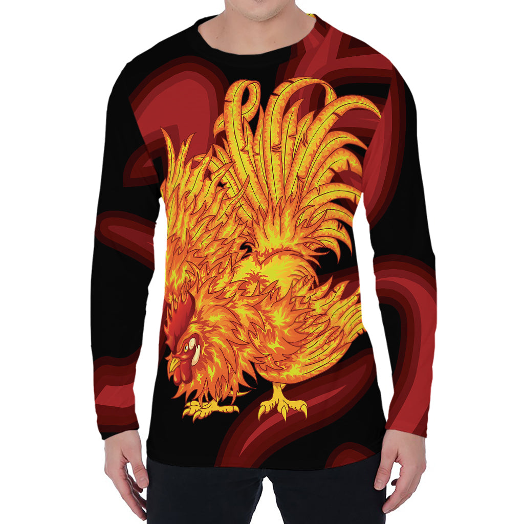 Chinese New Year Rooster Print Men's Long Sleeve T-Shirt