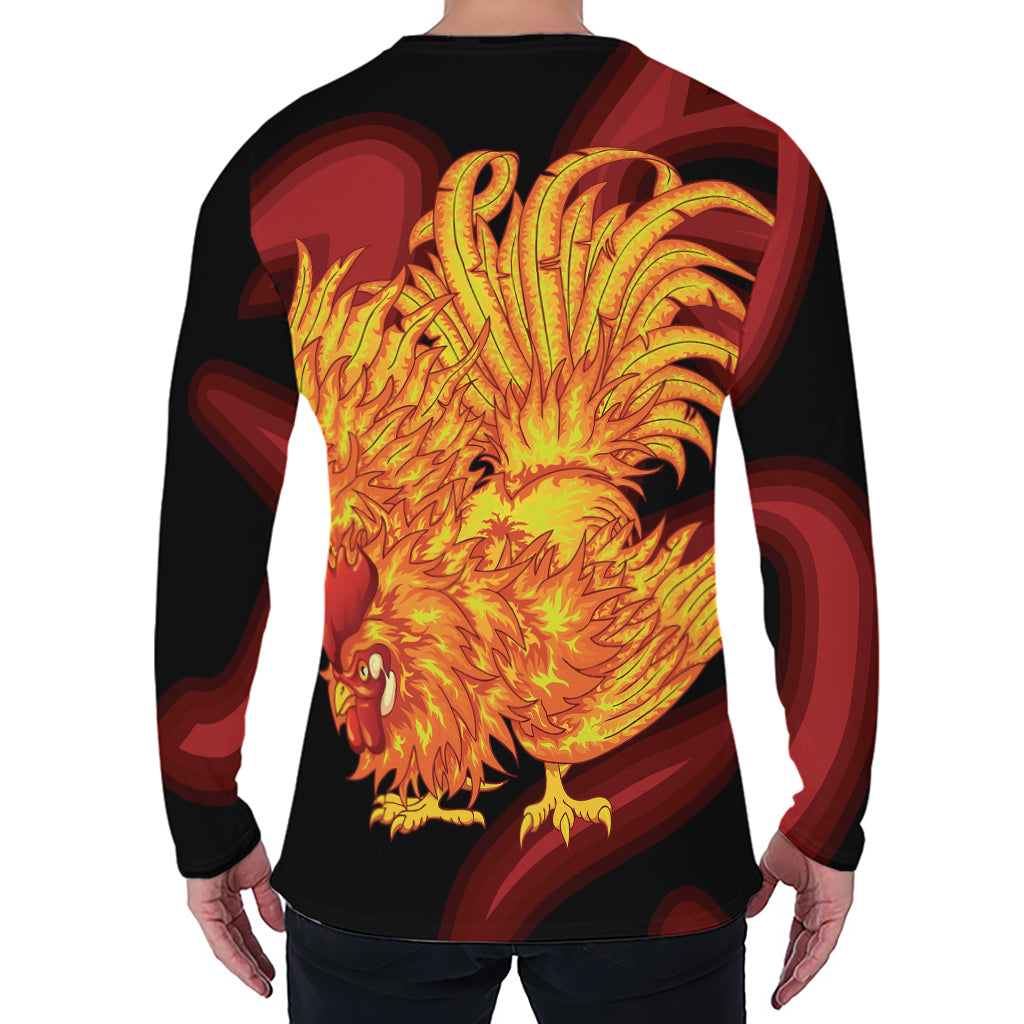 Chinese New Year Rooster Print Men's Long Sleeve T-Shirt