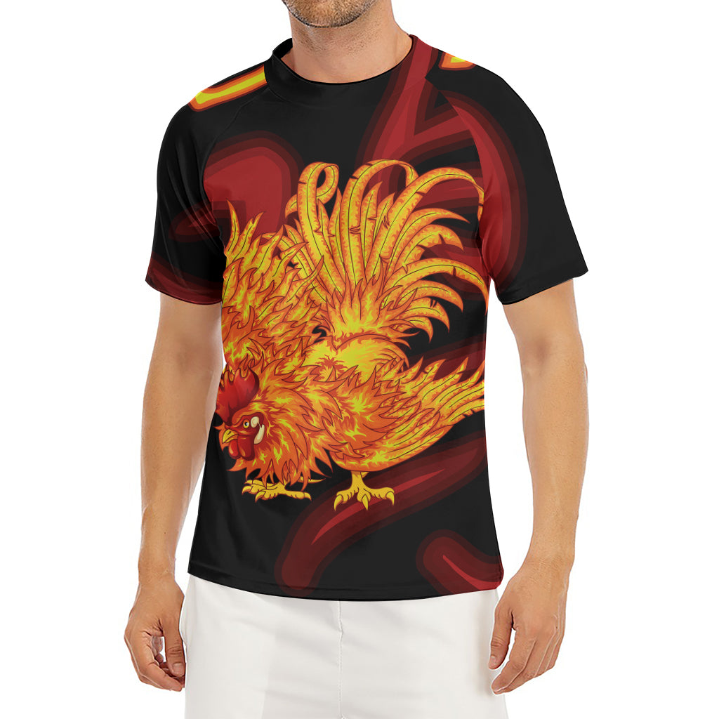 Chinese New Year Rooster Print Men's Short Sleeve Rash Guard