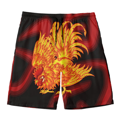 Chinese New Year Rooster Print Men's Swim Trunks