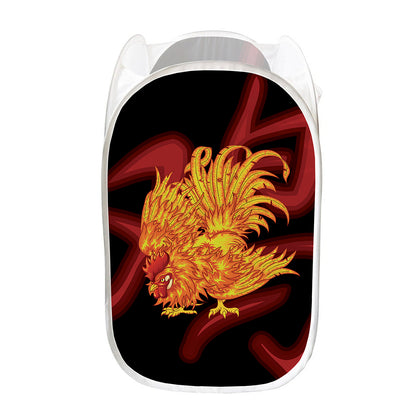Chinese New Year Rooster Print Mesh Laundry Hamper