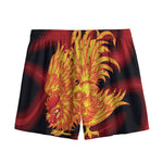 Chinese New Year Rooster Print Mesh Shorts