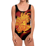 Chinese New Year Rooster Print One Piece Swimsuit