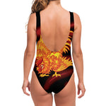 Chinese New Year Rooster Print One Piece Swimsuit