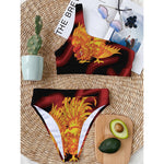 Chinese New Year Rooster Print One Shoulder Bikini Top