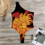 Chinese New Year Rooster Print One Shoulder Bodysuit