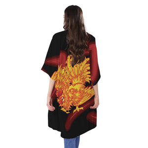 Chinese New Year Rooster Print Open Front Beach Cover Up