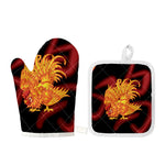 Chinese New Year Rooster Print Oven Mitt And Pot Holder Set