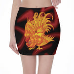 Chinese New Year Rooster Print Pencil Mini Skirt