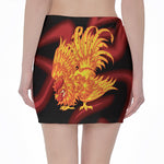 Chinese New Year Rooster Print Pencil Mini Skirt