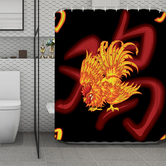 Chinese New Year Rooster Print Polyester Shower Curtain