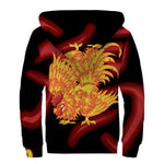 Chinese New Year Rooster Print Sherpa Lined Zip Up Hoodie