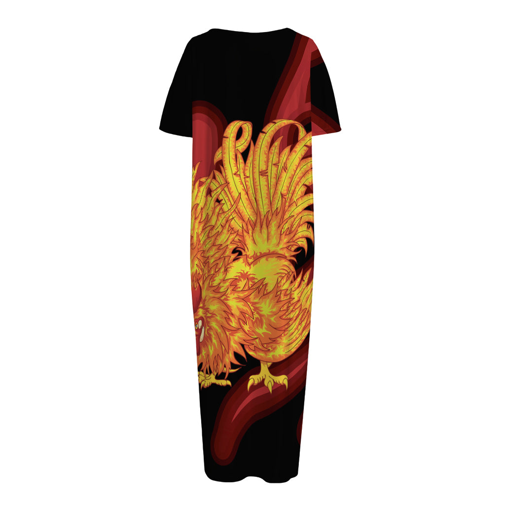 Chinese New Year Rooster Print Short Sleeve Long Nightdress