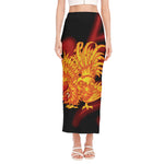 Chinese New Year Rooster Print Side Slit Maxi Skirt