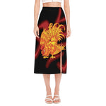 Chinese New Year Rooster Print Side Slit Midi Skirt