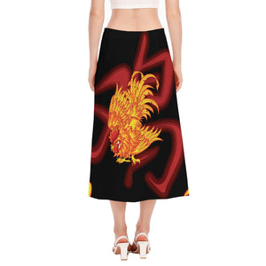 Chinese New Year Rooster Print Side Slit Midi Skirt