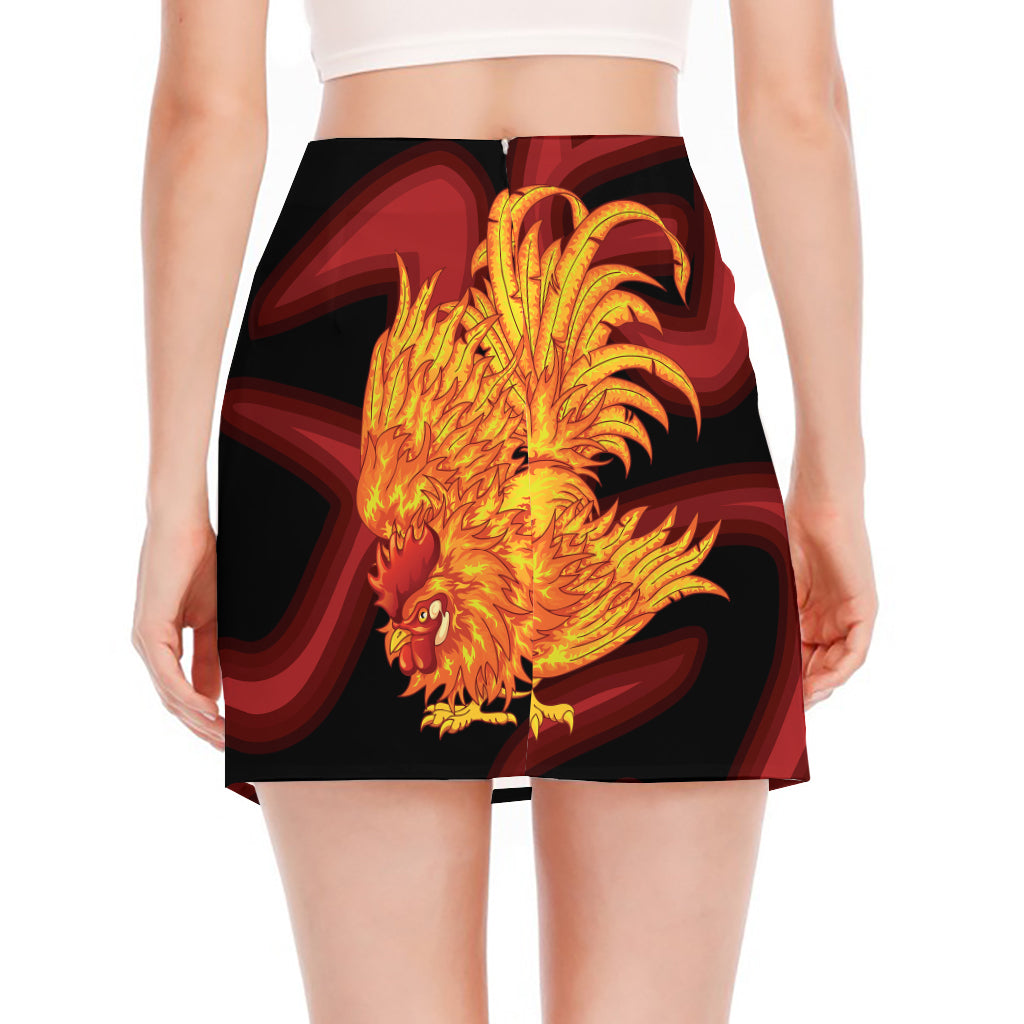 Chinese New Year Rooster Print Side Slit Mini Skirt