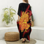 Chinese New Year Rooster Print Silk V-Neck Kaftan Dress