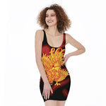 Chinese New Year Rooster Print Sleeveless Bodycon Dress