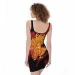 Chinese New Year Rooster Print Sleeveless Bodycon Dress