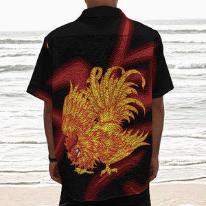 Chinese New Year Rooster Print Textured Short Sleeve Shirt