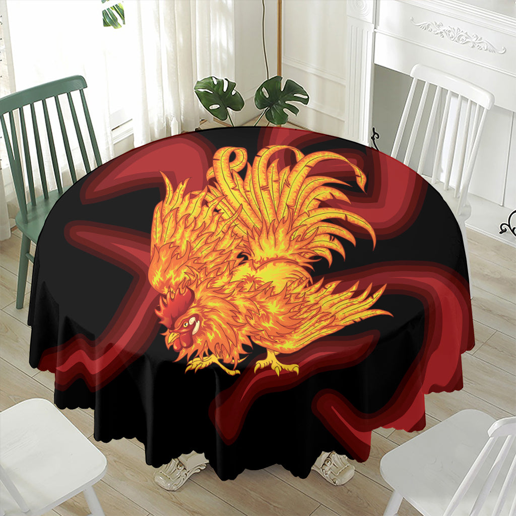 Chinese New Year Rooster Print Waterproof Round Tablecloth