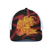 Chinese New Year Rooster Print White Mesh Trucker Cap