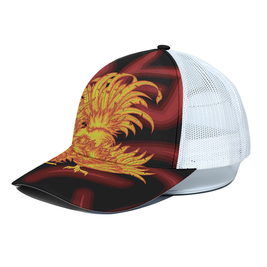 Chinese New Year Rooster Print White Mesh Trucker Cap