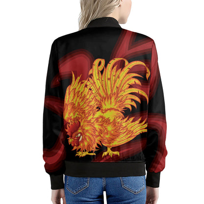 Chinese New Year Rooster Print Women's Bomber Jacket