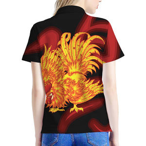 Chinese New Year Rooster Print Women's Polo Shirt