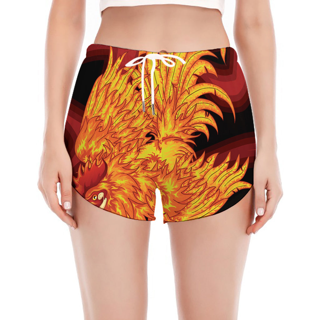 Chinese New Year Rooster Print Women's Split Running Shorts