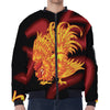 Chinese New Year Rooster Print Zip Sleeve Bomber Jacket