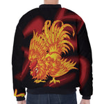 Chinese New Year Rooster Print Zip Sleeve Bomber Jacket