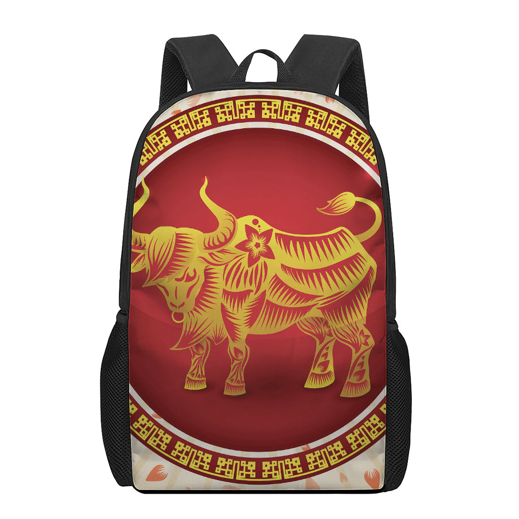 Chinese Ox Zodiac Sign Print 17 Inch Backpack