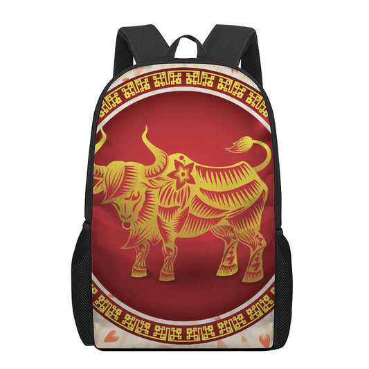 Chinese Ox Zodiac Sign Print 17 Inch Backpack