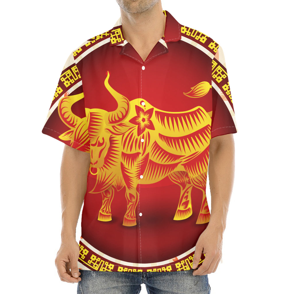Chinese Ox Zodiac Sign Print Aloha Shirt