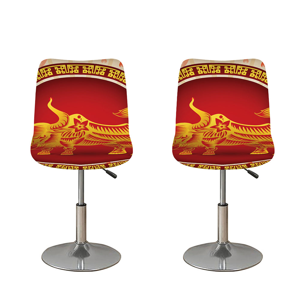 Chinese Ox Zodiac Sign Print Bar Stool Covers