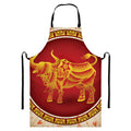 Chinese Ox Zodiac Sign Print Bib Apron With Pocket